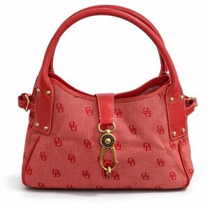 Dooney & Bourke Belvedere Leather and Canvas Handbag/Satchel - Red